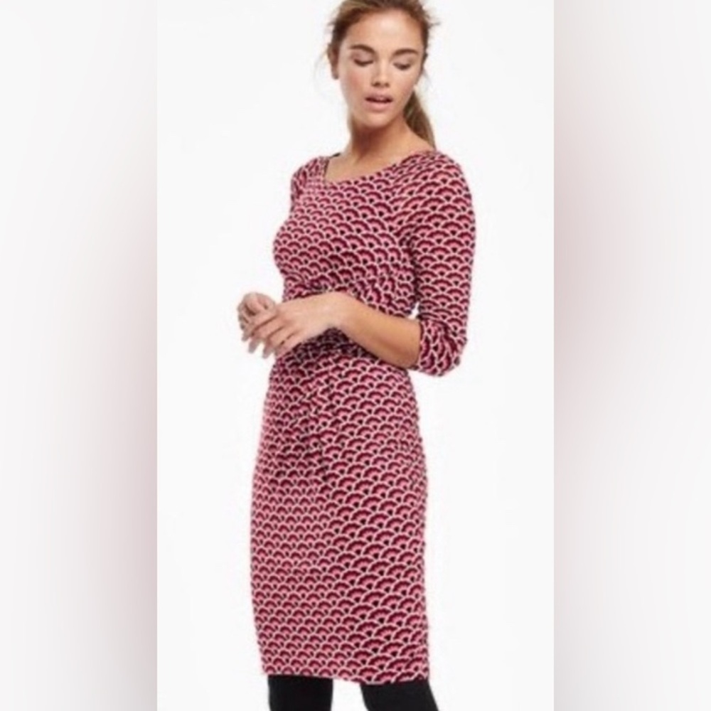 Boden Harper Stretch Knit Faux Wrap Day Dress blue cream pattern size 6